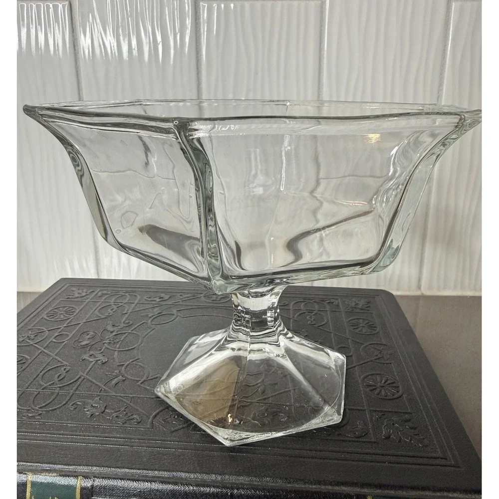 Vintage Crystal Hexagonal Centerpiece Compote Bowl 6.5